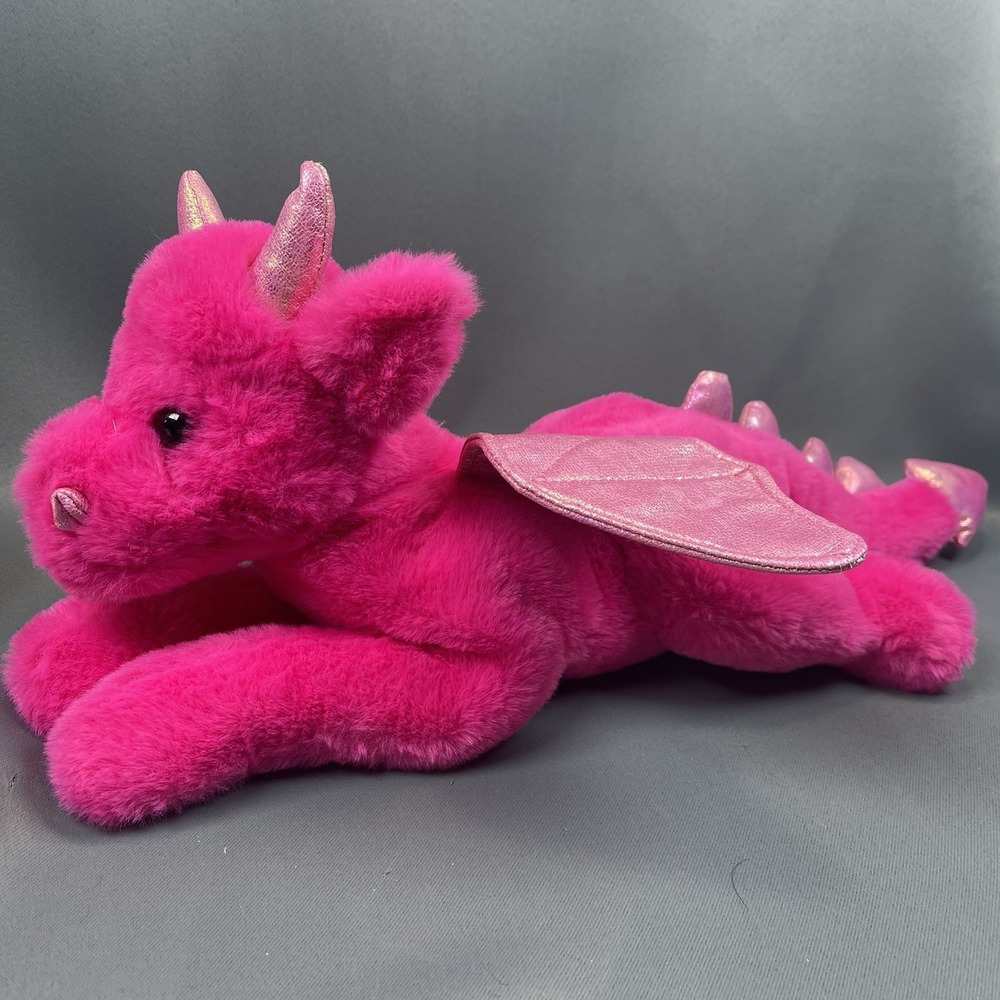 18" L Pink Plush Dragon Enchanted Adopt Pet FAO Schwarz Valentines Day Glitter